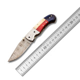 Damascus Steel Pocket Knife, Handmade Tools for Men, 6.5 Inch Pocket Folding Knives with Sheath for Camping (Folding Knife-30)