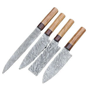 Handmade Custom Damascus Steel Chef Knife Set Stainless Steel Blade with Pure Leather Sheath Outdoor Camping Dining Kitchen Use (Chef Knife-49)