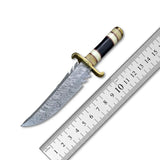 Handmade Outdoor Knife Survival Knives Camping Bowie Knife Damascus Steel Blade Horn Handle With Black Leather Cover.(Bowie Knife-28)
