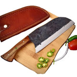 Professional Chef's Handmade Nakiri Meat Cleaver High Carbon Steel Kitchen Knife VG10 Wood Free Leather Sheath (Nakiri Knife-56)