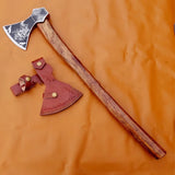 High Quality Outdoor Forged Carbon Steel Axe with Wooden Handle Handmade Hatchet for Cutting Protective Cover Camping DIY Grade (Tomahawk Axe-86)