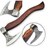 High Quality Carbon Steel Blade Damascus Axe Head Outdoor Camping Wood Handle Hand Forged with Free Leather Sheath (Tomahawk Axe-70)