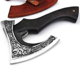 Handmade Viking Pizza Axe Custom Gift Forged High Carbon Steel Stainless Steel Knife Set for Cooking with Leather Sheath (Pizza  Axe-30)