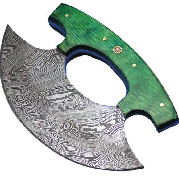 Pizza Cutter Kitchen Stainless Steel Chef's Knife Damascus Blade Leather Sheath for Chopping Bone Kitchen (Ullu Knife-16)