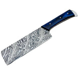 Handmade Damascus Steel Kitchen Knife Custom Chef Cleaver with Wood Handle and Steel Bolster Includes Leather Sheath (Nakiri Knife-96)