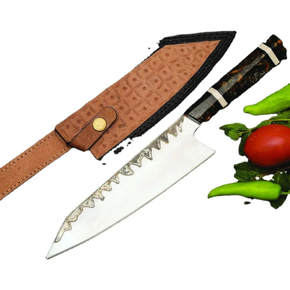 Handmade Custom Kitchen Chef Knife High Carbon Steel Top Trending Design Multi-purpose 3Cr13 Stainless Steel Leather Sheath (Chef Knife-116)