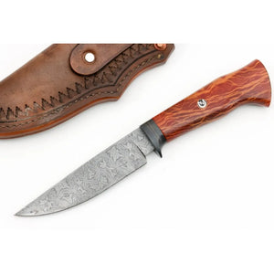 Outdoor Bowie Knife San Mai Damascus Blade Wood Handle With Leather Cover Beautiful Handmade Multipurpose Knife (San Mai Knife-21)