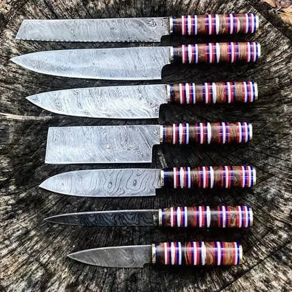 Handmade Damascus Steel Chef Set Professional Custom Kitchen Knife with Protective Cover Custom Knife Set (Chef Knife-39)