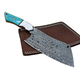 Custom Handmade Damascus Meat Cleaver – High-Quality Kitchen Knife with 7-Inch Blade (Nakiri Knife-10)