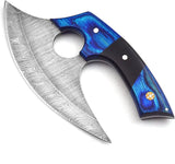 Handmade High Quality Chef Knife Custom Damascus Steel Pizza Cutter with Stainless Bone Leather Sheath for Kitchen Chopping (Ullu Knife-5)