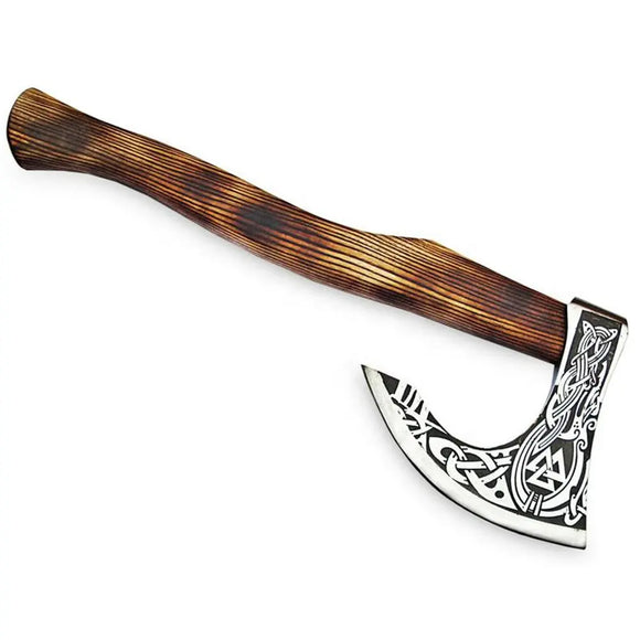 Professional Multi Function Stainless Steel 440c Blade Wood Handle Hatchet Axe Outdoor Camping Axe With Leather Sheath (Tomahawk Axe-31)