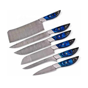 Customizable Multifunctional Damascus Steel Chef Knife Set Handmade with Professional Wood Handle Leather Bag for Kitchen Use (Chef Knife-63)