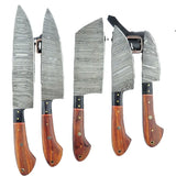 Custom Handmade Damascus 5 Pcs Chef Knife Damascus Steel Chef and Kitchen Knife Set with Pure Leather Sheath (Chef Knife-32)