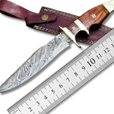Custom Hand Made Damascus Steel Blade Bowie Hunting Tools Wood Handle Outdoor Camping Knife With Leather Sheath (Bowie Knife-34)