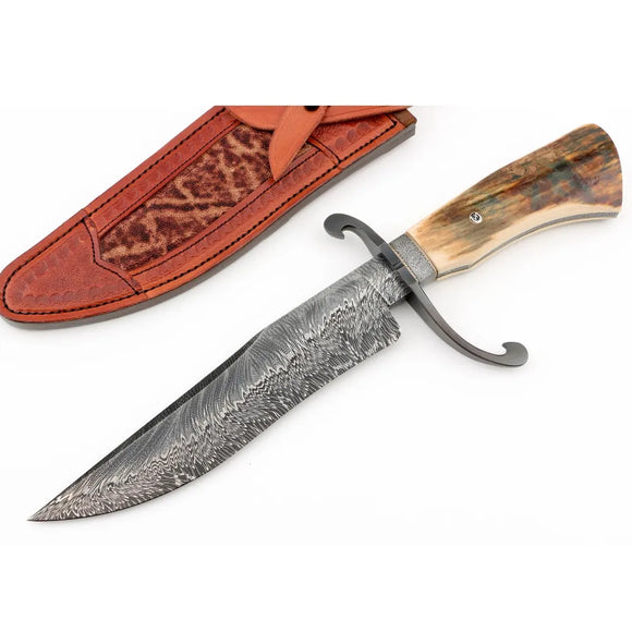 Won Knife Makers Guild BEST BOWIE Knife at Blade Show 2025 Bone Handle With Leather Cover Outdoor Knives (San Mai Knife-18)