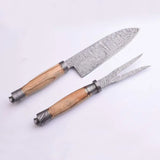 Custom Handmade Damascus Steel Chef Knife Kitchen Knife Fork Set With Pure Leather Sheath (Chef Knife-78)