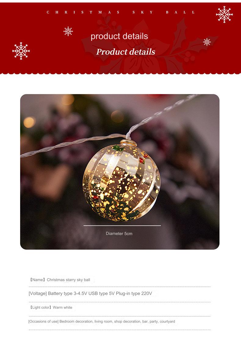 3Pcs Christmas Ball Lights String Snowflake Five-pointed Star Mirror Decorative Lights Electroplating Stars Room Decoration Christmas Lights String