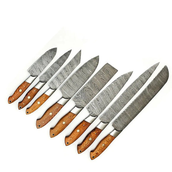 Custom Handmade Damascus Chef Knife Damascus Steel With Wood Handle Chef and Kitchen Knife Set with Pure Leather Sheath (Chef Knife-73)