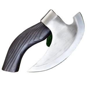 Handmade 1095 Damascus Carbon Steel Pizza Cutter Black Wood Handle Bone Leather Sheath Custom Made Chef's Kitchen Knife Chopping (Pizza Axe-9)