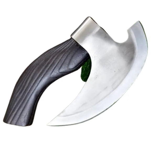 Handmade 1095 Damascus Carbon Steel Pizza Cutter Black Wood Handle Bone Leather Sheath Custom Made Chef's Kitchen Knife Chopping (Pizza Axe-9)