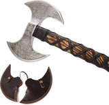 Steel Craft International Double-Head Damascus Steel Axe Industrial Grade Sharp Wooden Handle Viking Style (Double Head Axe-3)