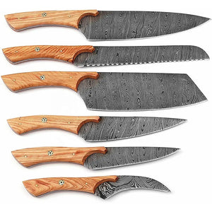 Professional Unique Design of Damascus Steel Kitchen Chef Knife Set With Knife Holder Olive Wood Handle (Chef Knife-53)