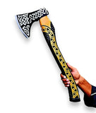 Custom Hand Forged Carbon Steel Viking Axe with Etched Wood Shaft Handle Axe High Quality Material Used in With Leather Cover (Tomahawk Axe-98)