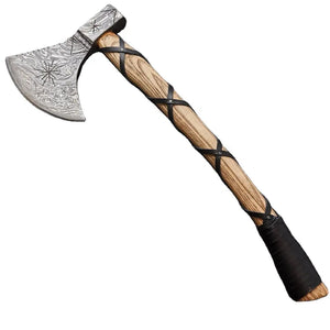 High Quality Handmade Damascus Steel Axe Head Hatchet Axes Hand Forged Beautiful Pattern With Leather Sheath (Tomahawk Axe-34)