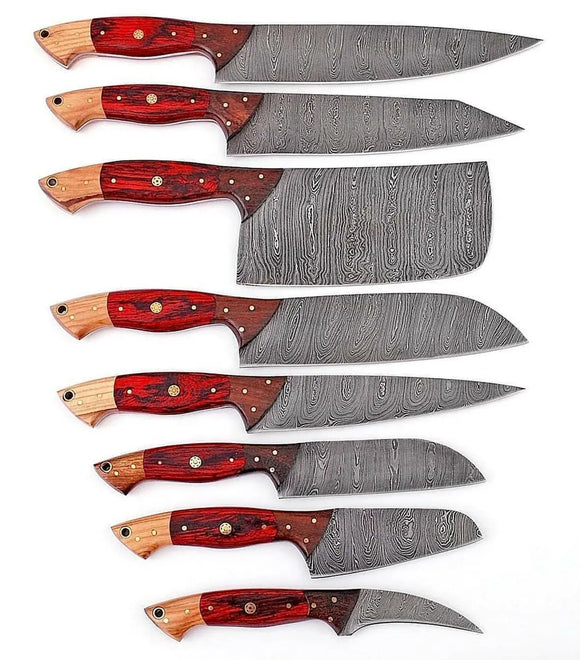 Custom Handmade Damascus Chef Knife Damascus Steel Chef and Kitchen Knife Set with Pure Leather Sheath (Chef Knife-72)