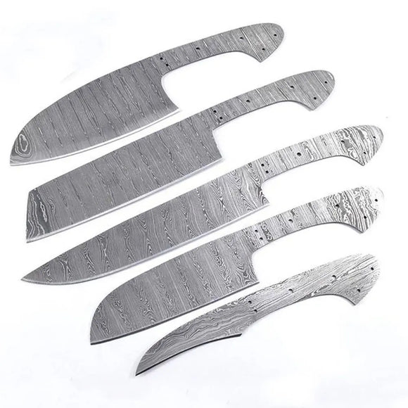Hand Forged Custom Handmade Damascus Steel Chef Kitchen Knives Set Full Tang Blank Blade With Lather Sheath (Blank Blade Knife-28)
