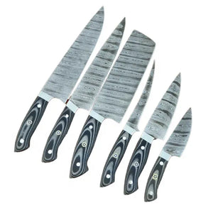 Custom Handmade Damascus Chef Set of 6 Chef Knife - Kitchen Chef Knife Set Damascus Knife Pure Leather Sheath (Chef Knife-28)