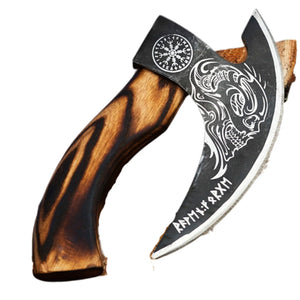 Handmade Viking Bearded Pizza Cutter Axe Damascus Steel Blade Unique Kitchen Chef Knife Design Leather Sheath Included Gift Item (Pizza Axe-24)