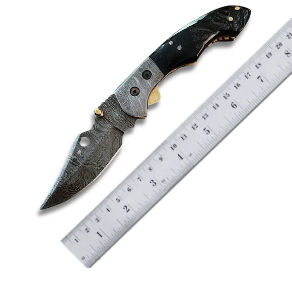 Hot Sale Custom Handmade Damascus Steel Folding Pocket Knife Beautiful Outdoor Camping (Folding Knife-29)