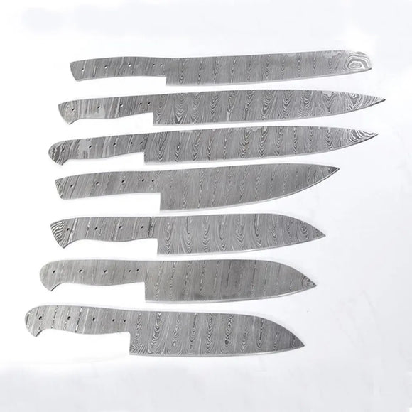 Hand Forged Custom Handmade Damascus Steel Chef Knife Set Full Tang Blank Blades With Lather Sheath (Blank Blade Knife-26)