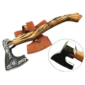 High Quality Handmade Stainless Steel 440c Axe Head Hatchet Axes Hand Forged Beautiful Etching With Leather Sheath (Tomahawk Axe-57)