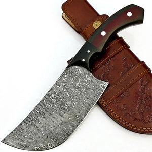 Handmade Custom Forged Damascus Steel Nikiri Knife Set Outdoor Kitchen Chef's Meat Cleaver with Carbon Steel Blade Bone Sheath (Nakiri Knife-27)