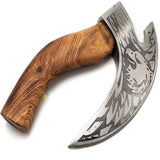 Hand Forged Viking Pizza Cutter Ash Wood Handle Kitchen Knife with Axe Design Viking Pizza Cutter Axe(Pizza Axe-26)