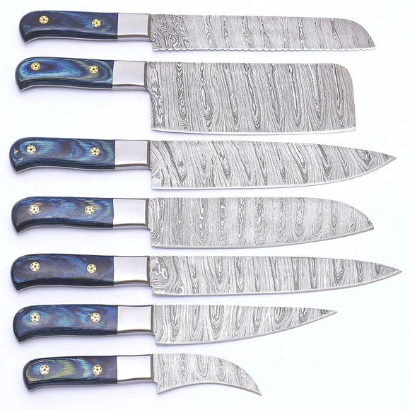 Handmade Custom Damascus Steel Chef Knife Set Stainless Steel Blade with Pure Leather Sheath for Kitchen Dining (Chef Knife-36)