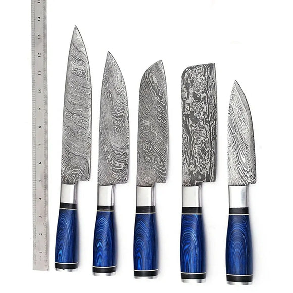 Handmade High Quality Damascus Steel Chef Knife Set Custom Logo Stainless Steel Blade Wood Handle Kitchen Dining Knives Metal (Chef Knife-68)