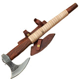 High Quality Handmade High Carbon Steel Axe Head Hatchet Beautiful Pattern Wood Handle Leather Sheath for Outdoor Use Industrial (Tomahawk Axe-52)