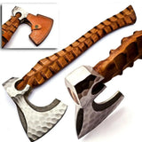 Custom Handmade Carbon Steel Hunting Axe with Ash Wood Handle Prefect Grip and Balanced Axe With Leather Sheath (Tomahawk Axe-35)