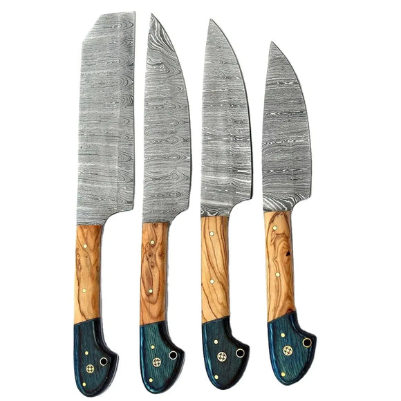 Professional Handmade Damascus Steel 4-Pc Chef Knife Set High Quality Custom Multipurpose Beautiful Knife (Chef Knife-59)