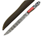 Professional Full Tang Vegetable Cutting Knife Damascus Steel Chef Fillet with Leather Sheath (Long Knife-7)