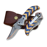 Limited Edition COPPER DAMASCUS STEEL Pocket Knife Handmade Anniversary Copper Folding Knife Unique and Personalized Gift (Folding Knife-8)