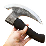 Handmade Medieval Pizza Cutter Axe Custom-Forged Viking Style Damascus Steel Blade Boning Kitchen Chef Knife with Bone Material (Pizza Axe-7)