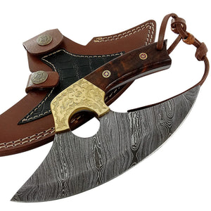 Handmade Custom Damascus Steel Stainless Carbon Kitchen Knife High Quality Chef Pizza Cutter Wood Bone Chopping Kitchen Knives (Ullu Knife-9)