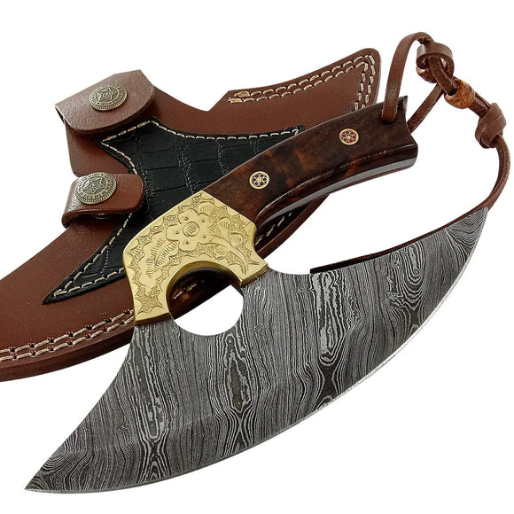 Handmade Custom Damascus Steel Stainless Carbon Kitchen Knife High Quality Chef Pizza Cutter Wood Bone Chopping Kitchen Knives (Ullu Knife-9)