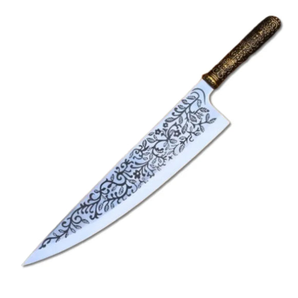 Alice Madness Knife Handmade Stainless Steel With Etching New Design Metal Handle Chef Knives, Fantasy Knife, Display Knife (Chef Knife-95)