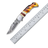 Top Quality Damascus Steel Pocket Knife Custom Handmade Folding Knife Wood Handle Camping Pocket Knives With Sheath (Folding Knife-23)