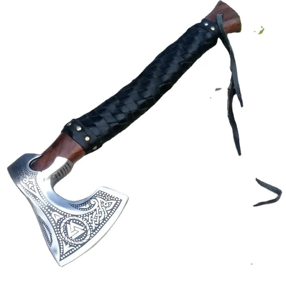 High Quality Industrial Grade Carbon Steel Blade Hatchet Axe Wood Handle Outdoor Hand Forged Camping Axe with Protected Cover (Tomahawk Axe-53)